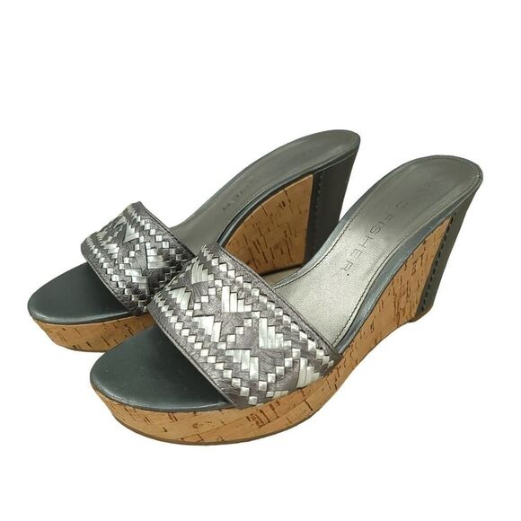 Marc Fisher Silver Cork Wedge Sandals - Picture 1 of 12